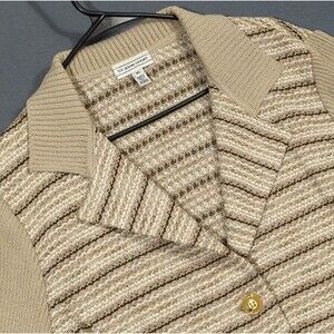 St John Sport Knit Wool Blend Blazer Jacket Women's XL Beige Rib Sleeve